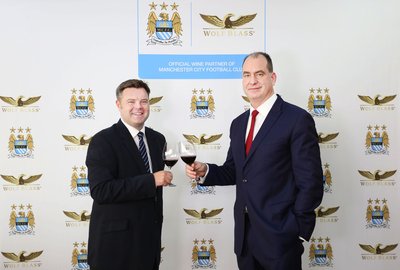 Wolf Blass and Manchester City Signing Ceremony - Damian Willoughby, VP Director of Partnerships, APAC, City Football Marketing and Robert Foye, President and Managing Director, Asia and MEA, Treasury Wine Estates