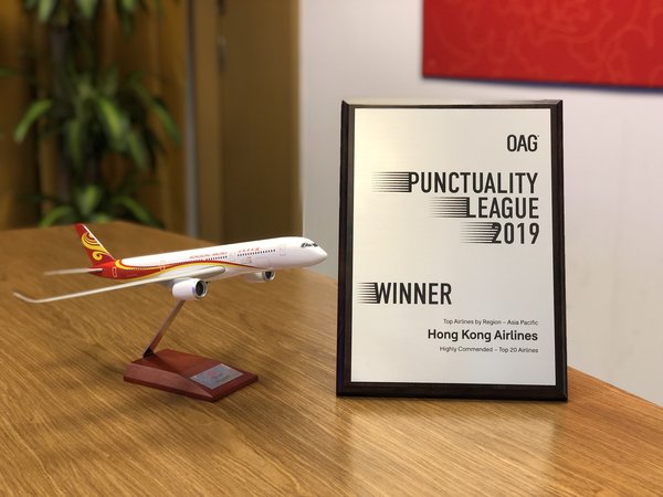 香港航空在航班準點率(OTP) 的表現再下一城 蟬聯2018年亞太區最準時航空公司