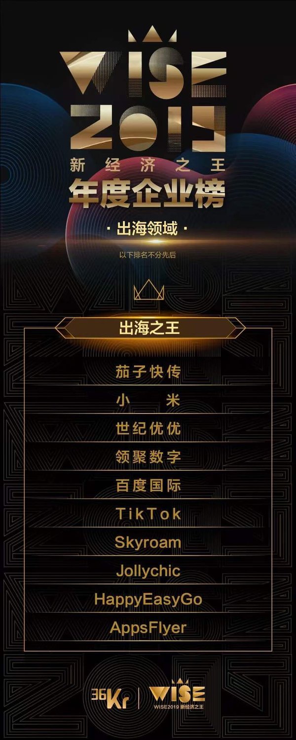執御榮獲36氪2019新經濟之王年度企業榜“出海之王”桂冠