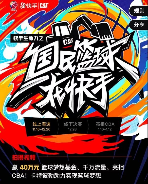 卡特彼勒攜快手打造CBA跨界營銷 助力實現國民籃球夢想